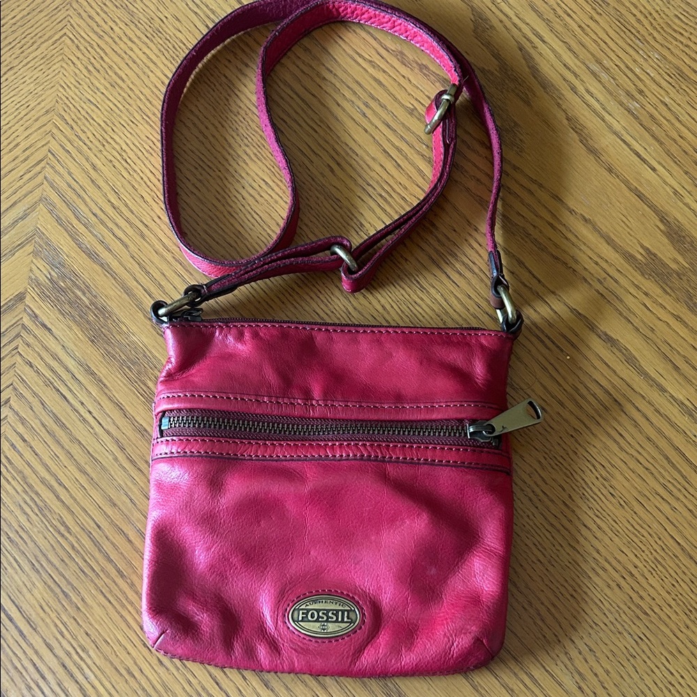 Fossil Cherry Red Leather Crossbody Bag